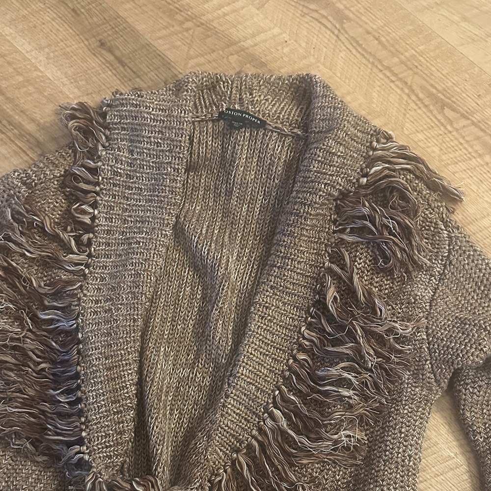 Boston Proper Tan Fringe Cardigan size L/XL.